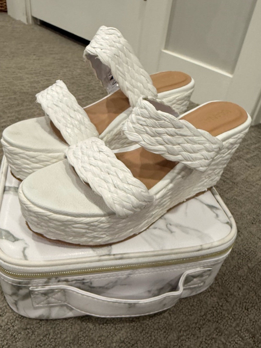 Kaanas Tenerife Wedge Sandal Women's Size 8 Platform White Braid Raffia Strap